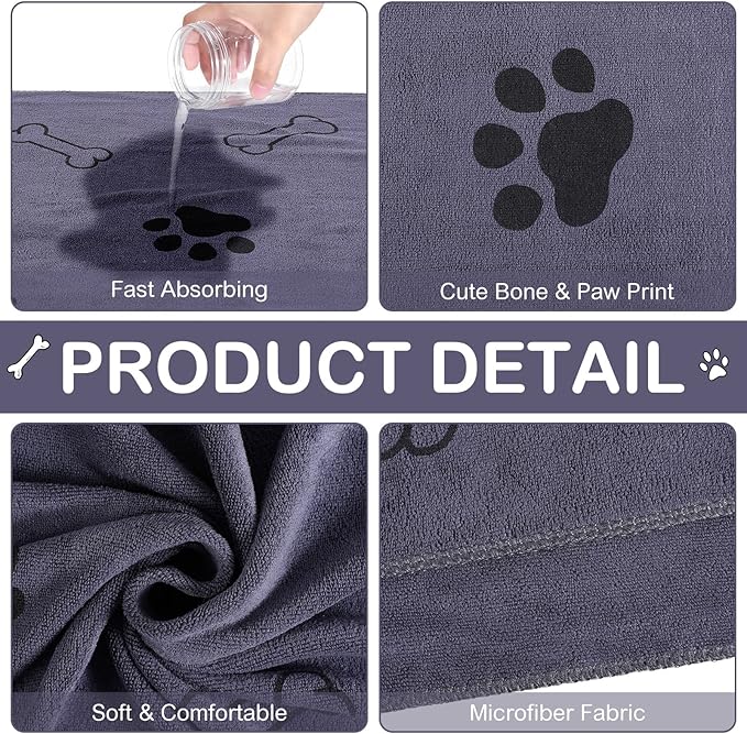 Chumia 8 Pcs Dog Towels for Drying Dogs Cats Pet Towels Bulk Puppy Microfiber Quick Drying Paw Bath Bathing Supplies Absorbent for Medium Pets(Gray,18 x 28 Inch)