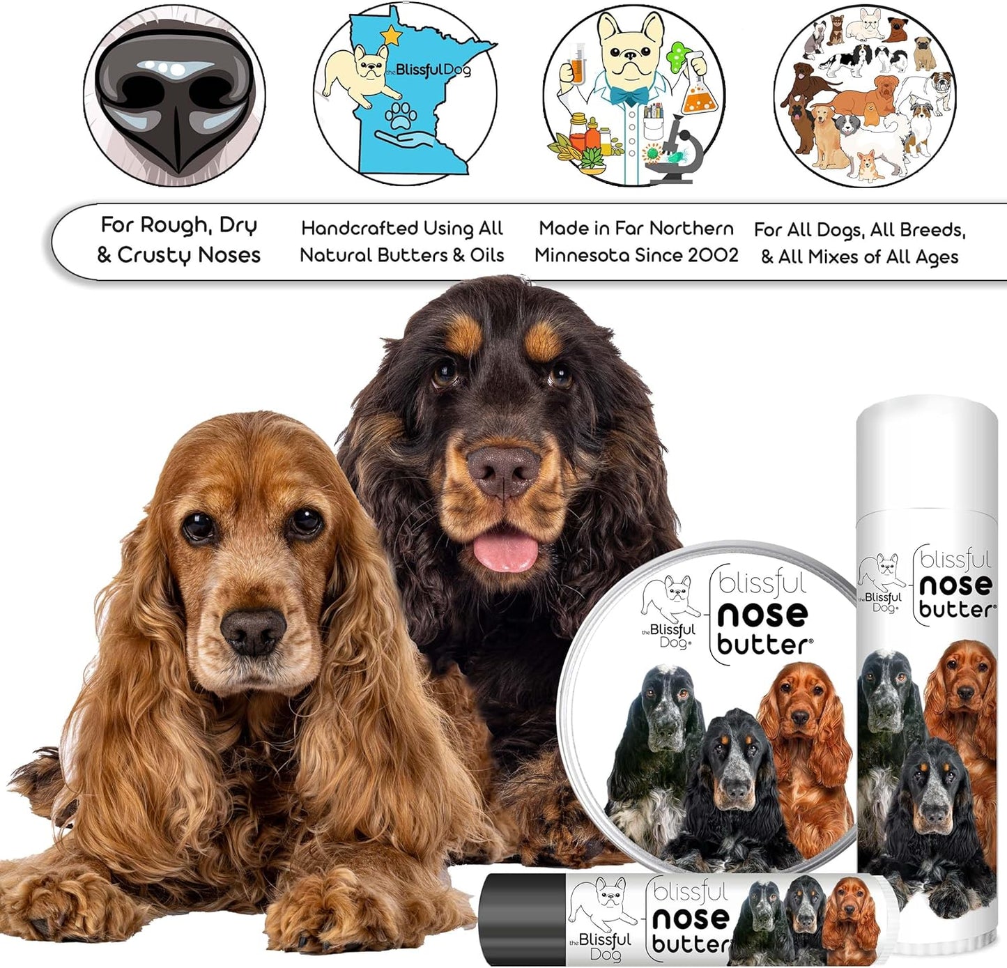 The Blissful Dog English Cocker Spaniel Unscented Nose Butter - Dog Nose Butter, 1-Ounce