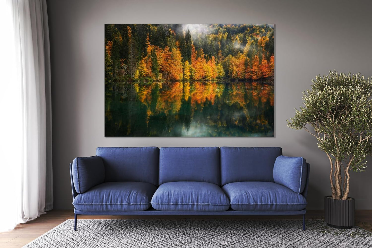 Nature Wall Art Prints - Ocean Forest Mountain Lake Canvas Landscapes - Small to Extra Large Living Room Bedroom Kitchen Bathroom Décor (Autumn by the Lake, 31L" x 47W")