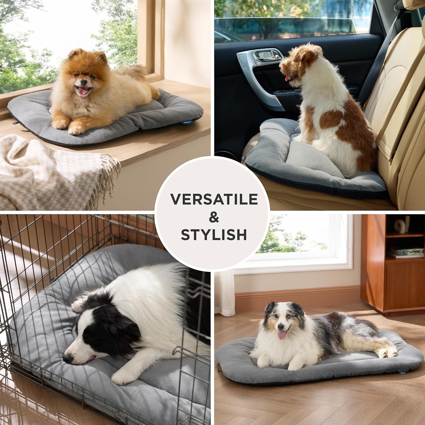 Bedsure Washable Dog Crate Pad for Large Dogs, Anti-Slip Puppy Kennel Dog Bed for Crate - Ultra Soft Fleece Flat Thin Pet Mat (Not Chew Proof), Light Grey 35"x22"