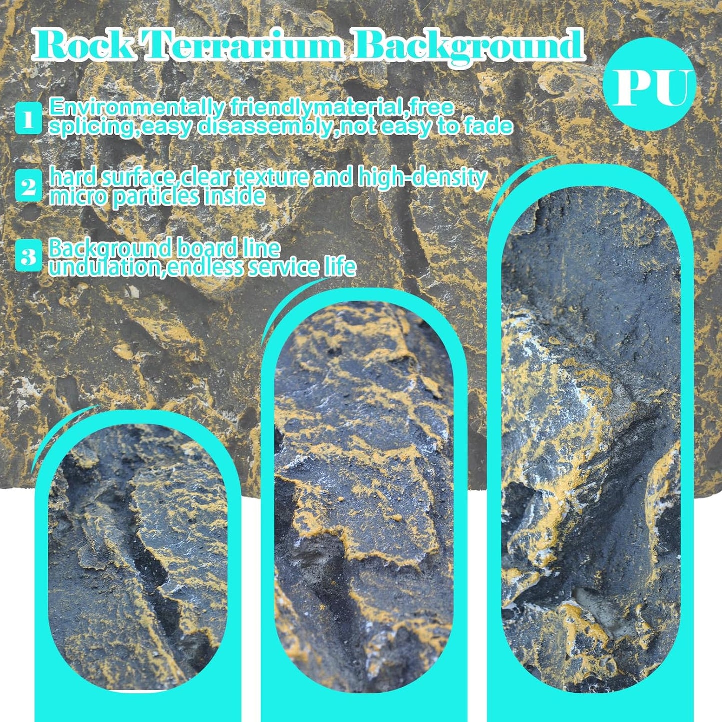 PINVNBY Rock Terrarium Background,3D Bearded Dragon Tank Backgrounds Wall Reptile Stereo Backdrop Amphibian Habitat Climbing Board Decoration Aquarium Background Decor for Reptiles Lizard Fish Frog