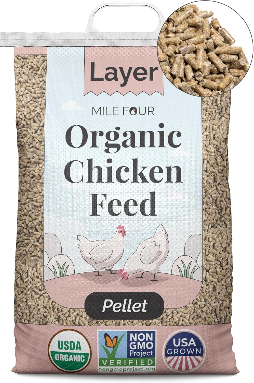 Organic Chicken Feed – Layer Pellet, Non-GMO, USA Grown, 16% Protein, Corn-Free, Soy-Free, Non-Medicated Feed for Chickens, 46 lbs