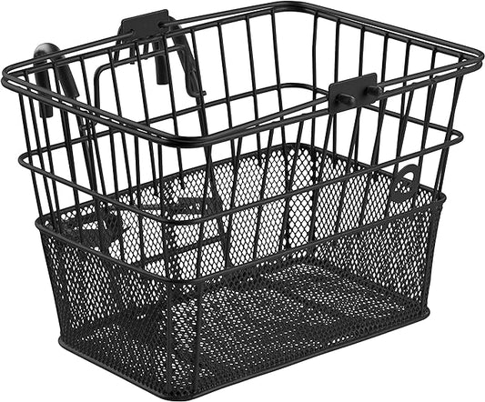 Retrospec Apollo Detachable Front Bike Basket Steel Half-Mesh with Integrated Detachable Hooks and Built-In Handle, Easy Assembly and Portability for Bicycles