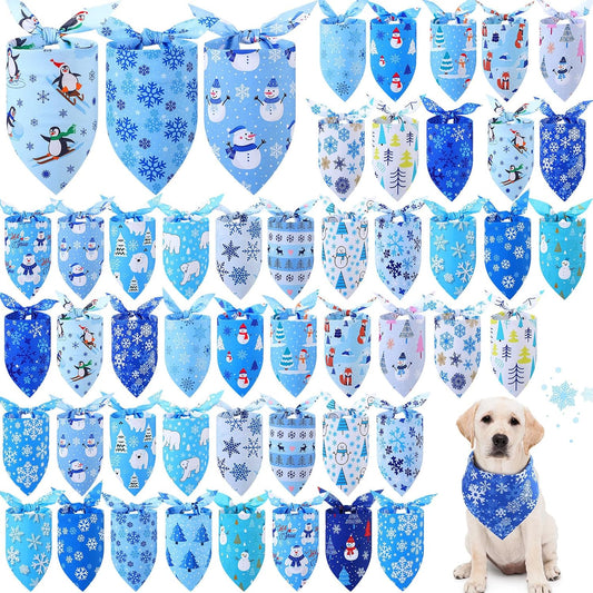 Abbylike 50 Pcs Winter Dog Bandanas Bulk Blue Snowflake Dog Bandanas for Pets Triangle Kerchief Scarf Bibs for Winter Pets Cats Party Costume Photo Props Accessories Pet Shops (31.5 x 21.7 x 21.7)