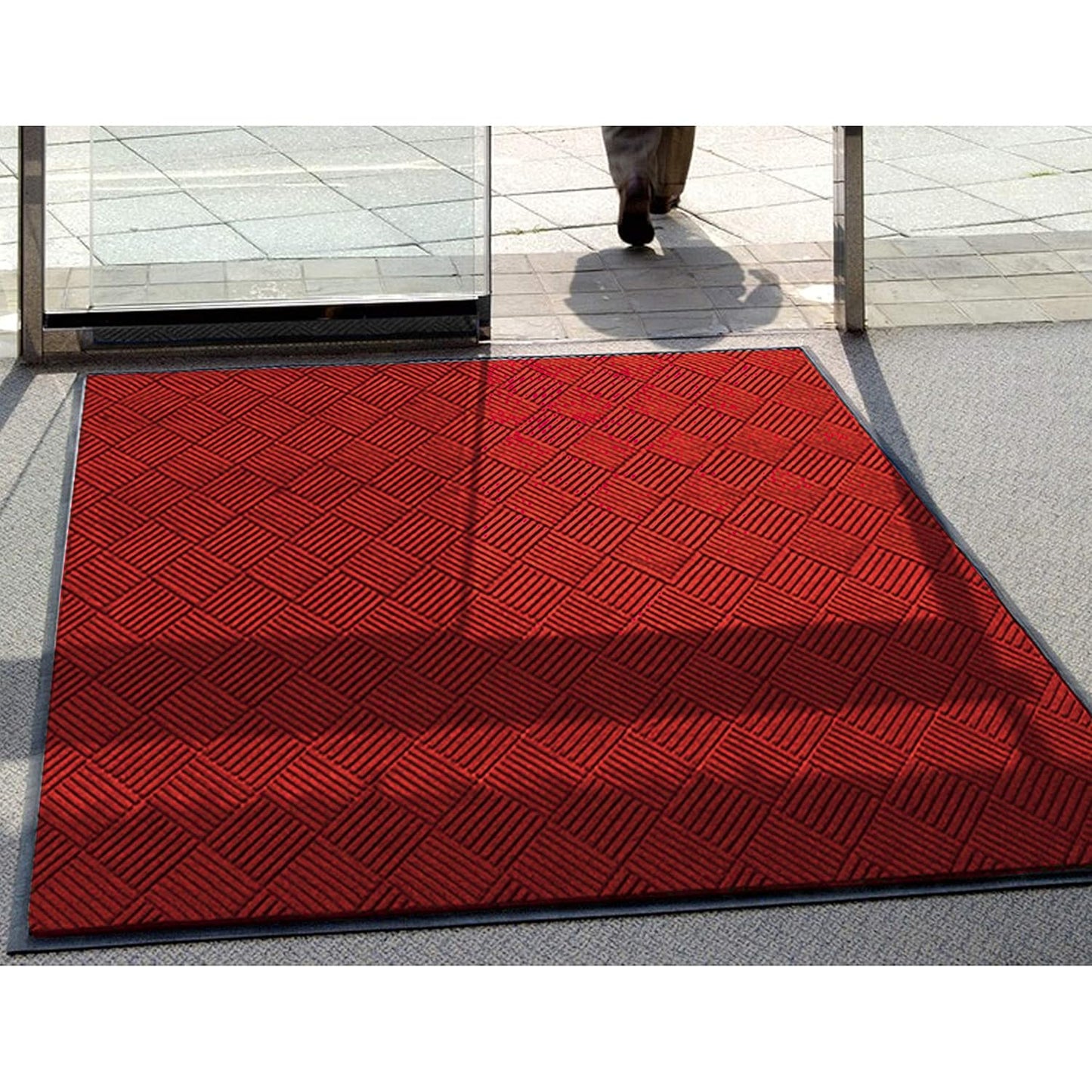 WaterHog Diamond | Commercial-Grade Entrance Mat with Rubber Border – Indoor/Outdoor, Quick Drying, Stain Resistant Door Mat (Solid Red, 3' x 5')