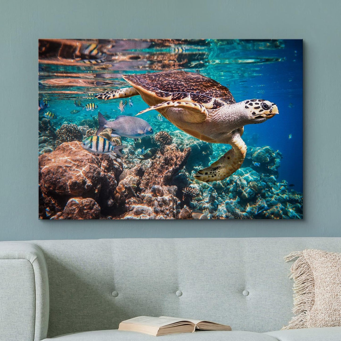 wall26 Canvas Print Wall Art Tropical Turtle Coral Reef Deep Sea Dive Nature Animals Photography Realism Rustic Scenic Landscape Wilderness Earth Colorful for Living Room, Bedroom, Office - 32"x48"
