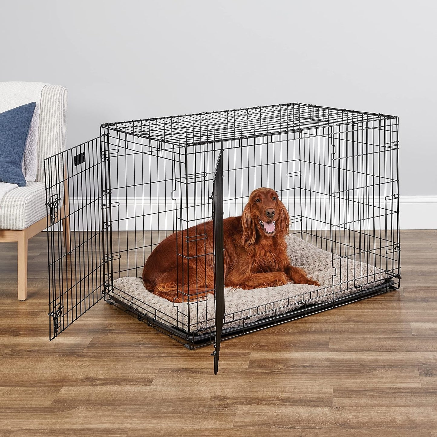 MidWest Homes for Pets 42-Inch Two-Door iCrate Folding Dog Crate with Divider Panel, Leak-Proof Tray & Secure Latches – Metal Wire Kennel for Large Breeds – Portable, Durable & Easy to Assemble