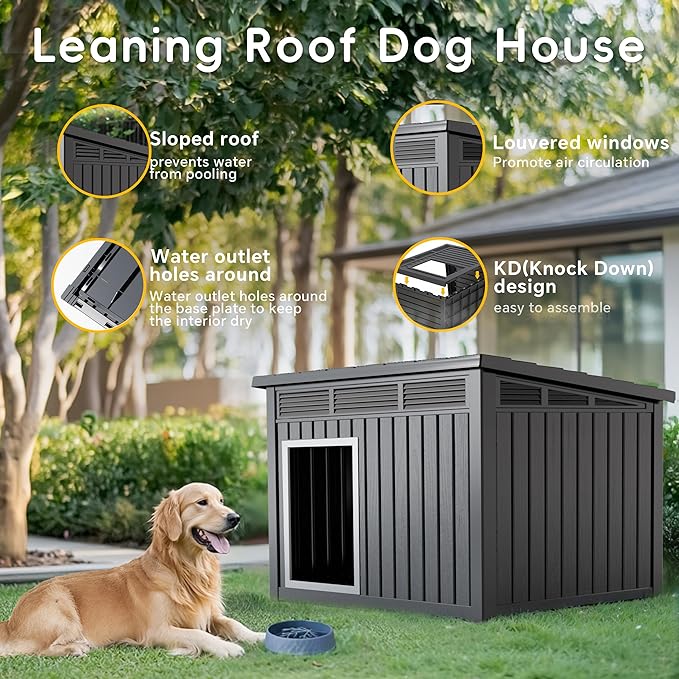 DRATO Dog House for Both Indoor and Outdoor with Weatherproof Roof Removable Floors for Medium to Large Dogs Interior Space (Black, Medium(32.2 * 25.12 * 24.13''))