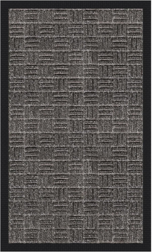 Indoor/Outdoor Hose-Wash Embossed Design Non-Slip Rubber 18" x 30" Modern Entryway Mat for Entryway, Patio, Backyard, Garage, 18" x 30", Charcoal