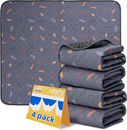 Sunheir Washable Pee Pads for Dogs 4-Pack Reusable Puppy Pads Pet Training Pads, Waterproof Dog Pee Pads for Crate, Whelping Pad, Non-Slip Protects Against Urine Leakage (Leaves - Deep Grey, 18x24)