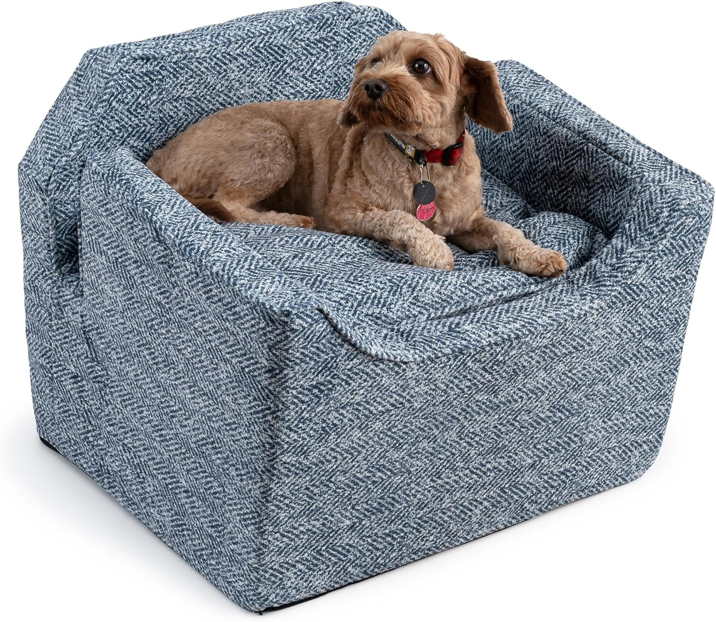 Snoozer Dog Car Seat, Lookout I Dog Booster Car Seat for Small Dogs Under 25lbs, Size: Medium, Fabric: Palmer Indigo, Pet Car Seat to Alleviate Car Sickness for Dogs, Removable Machine Washable Cover