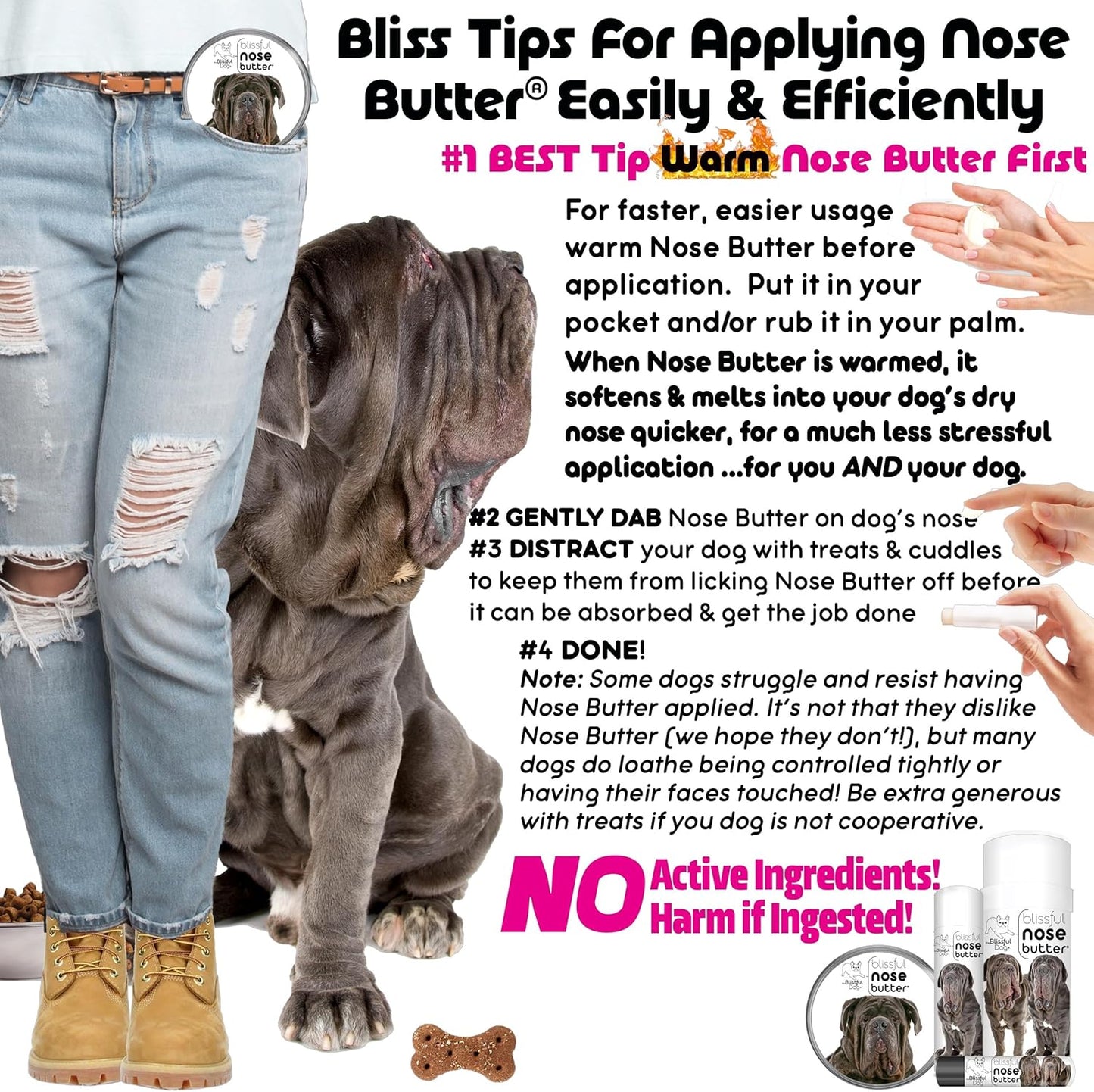The Blissful Dog Neapolitan Mastiff Nose Butter for Dry, Cracked Skin, Lick-Safe Dog Nose Balm with Moisturizing Shea Butter, Almond, Olive, and Essential Oils, Pet Supplies, Uncented, 4 oz.