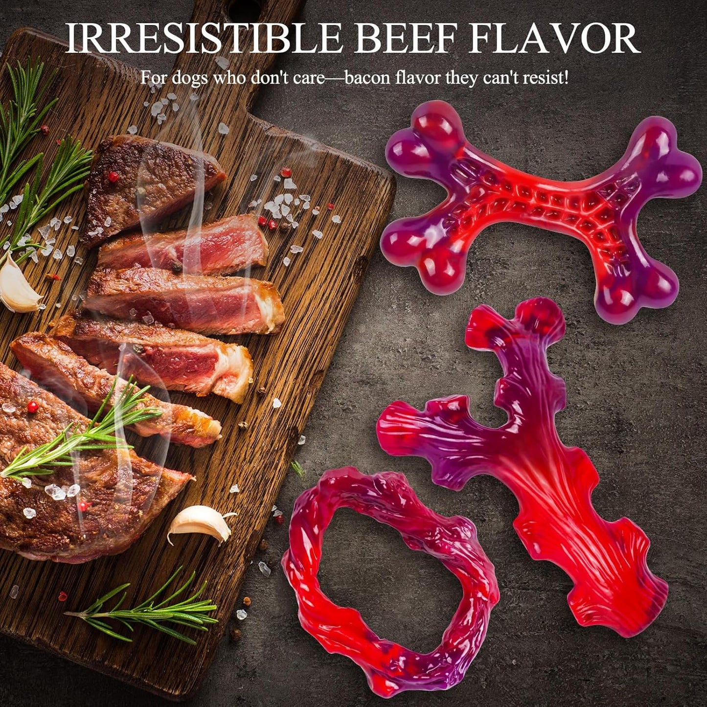 6-Pack Indestructible Dog Toys for Large Breed: Dog Toys for Aggressive Chewers, Nylon Dog Chew Bones for Large Dogs, Dog, Irresistible Beef Flavor