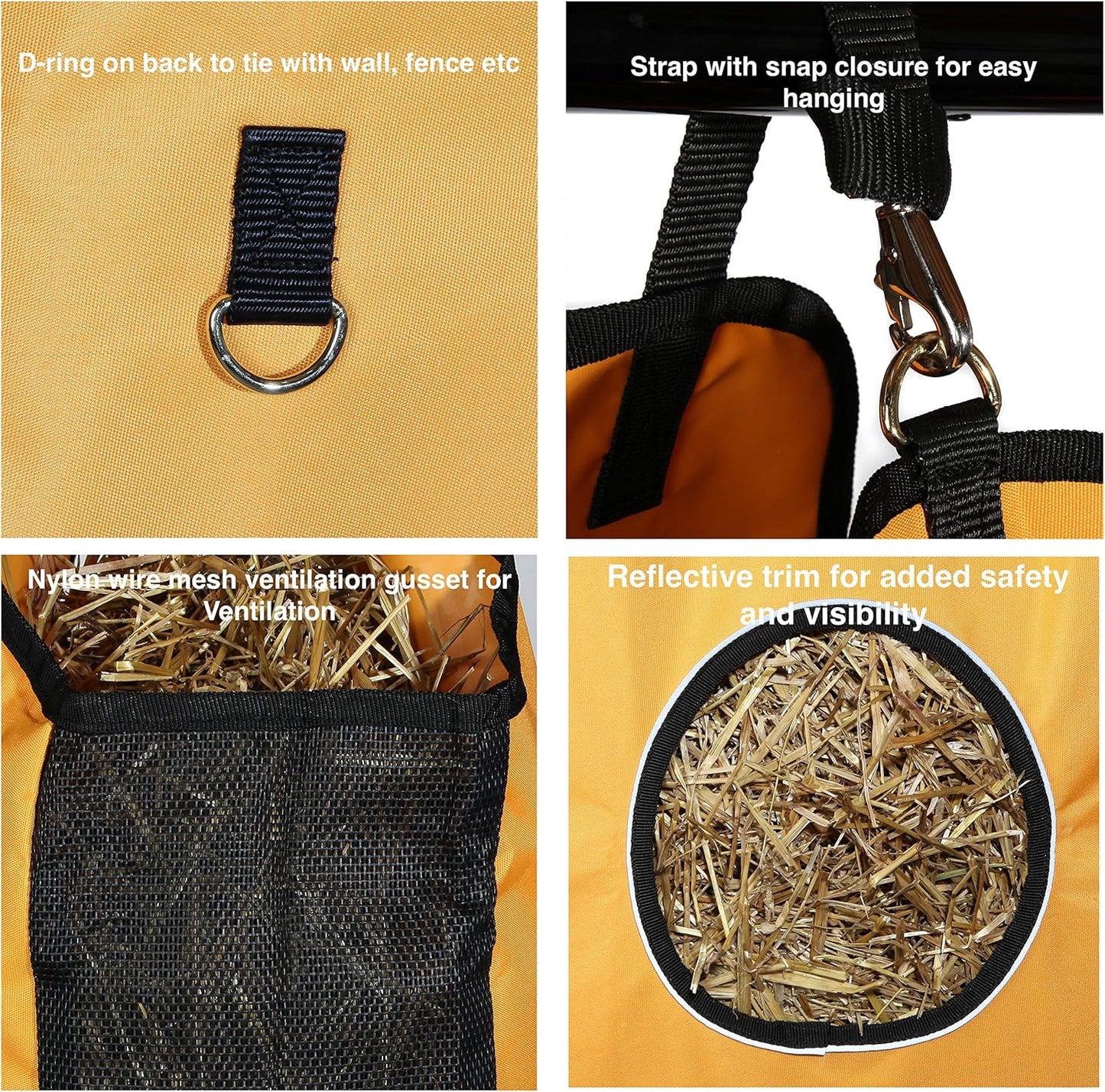 Majestic Ally 1200 D Hay Feeder Tote Bag for Horses, Sheep with Reflective Trim- Reduces Waste - Comes with 36” Hay Net. (Red)