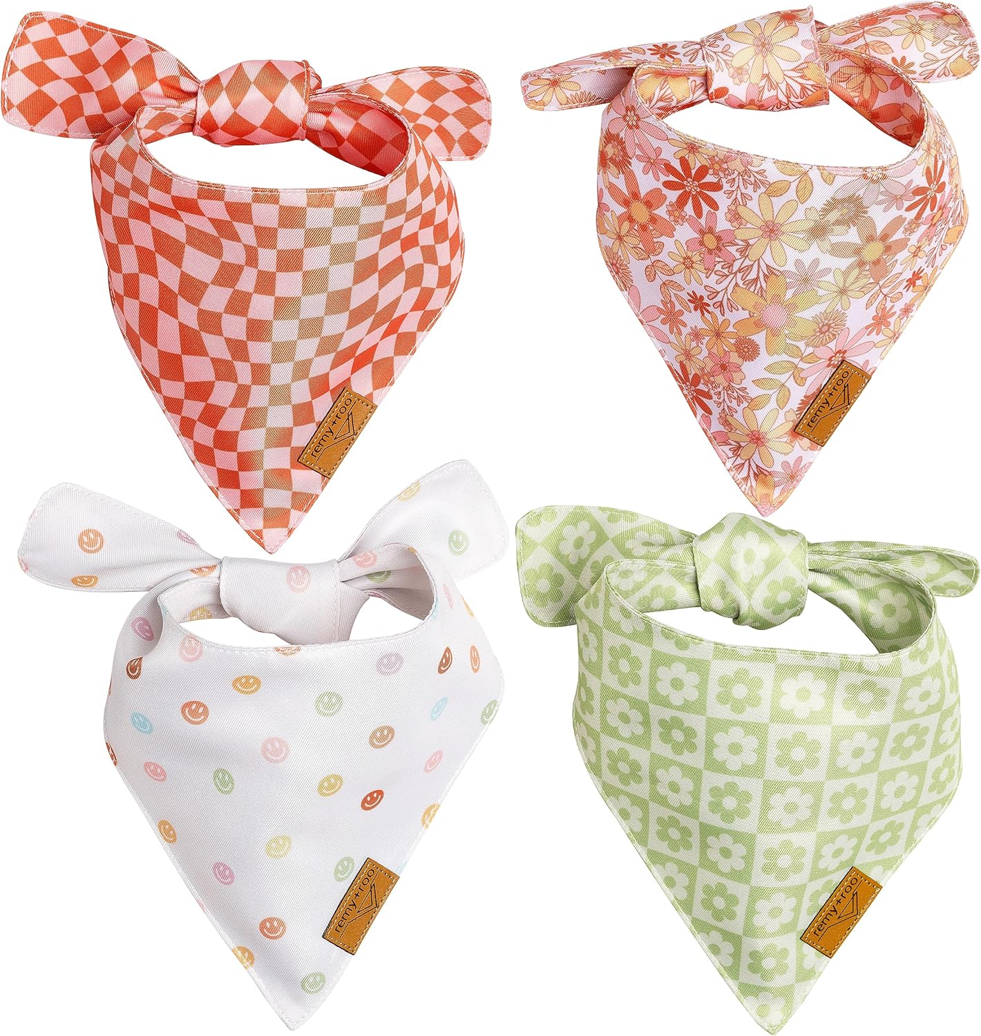 Remy+Roo Extra Large Spring Dog Bandanas - 4 Pack Daisy Set | Premium Durable Adjustable Polyester Fabric | Patented Shape Girl Dog Bandana, Floral Dog Bandana