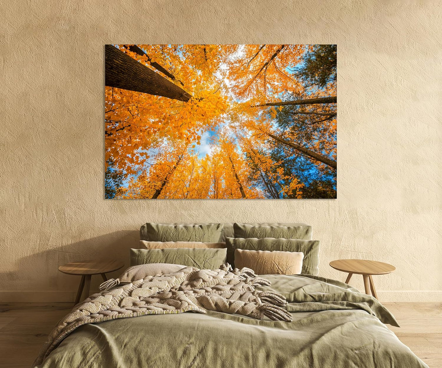 Nature Wall Art Prints - Ocean Forest Mountain Lake Canvas Landscapes - Small to Extra Large Living Room Bedroom Kitchen Bathroom Décor (Blue Sky Through Yellow Autumn Trees, 20L" x 30W")