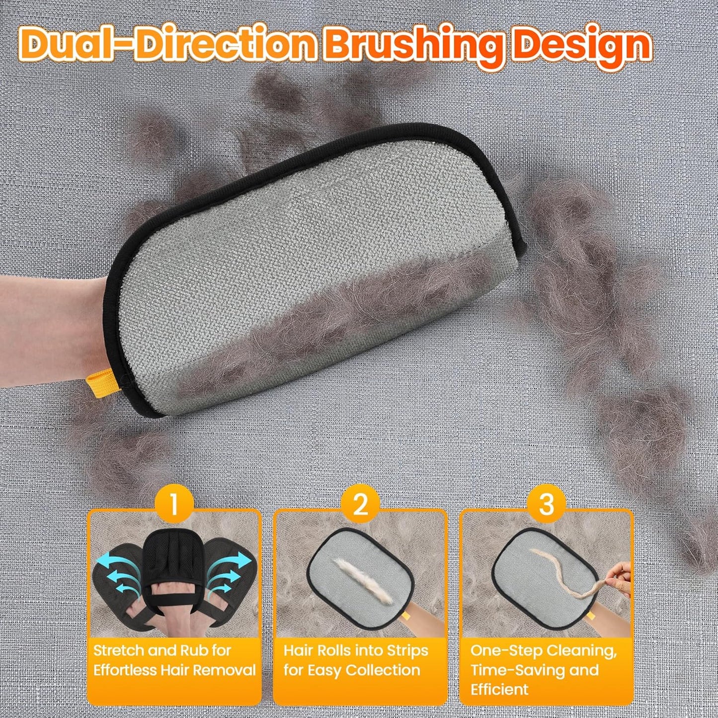 Pet Hair Removal Glove for Cats Dogs - Electrostatic Deshedding Tool, Grooming Brush Glove for Furniture, Car Seat, Bedding - Reusable Pet Hair Remover for Short/Long Hair Pets-2pack